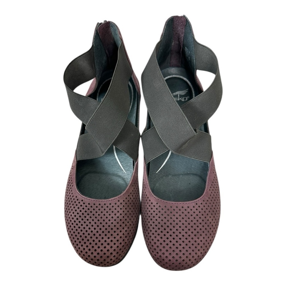 Dansko Laura nubuck cross-strap perforated wedge shoes in purple size 41 - Picture 2 of 5
